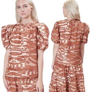 NWT Ulla Johnson Multi Neema Fawn Tige Puffed Short Sleeve Blouse Brown Size: 8